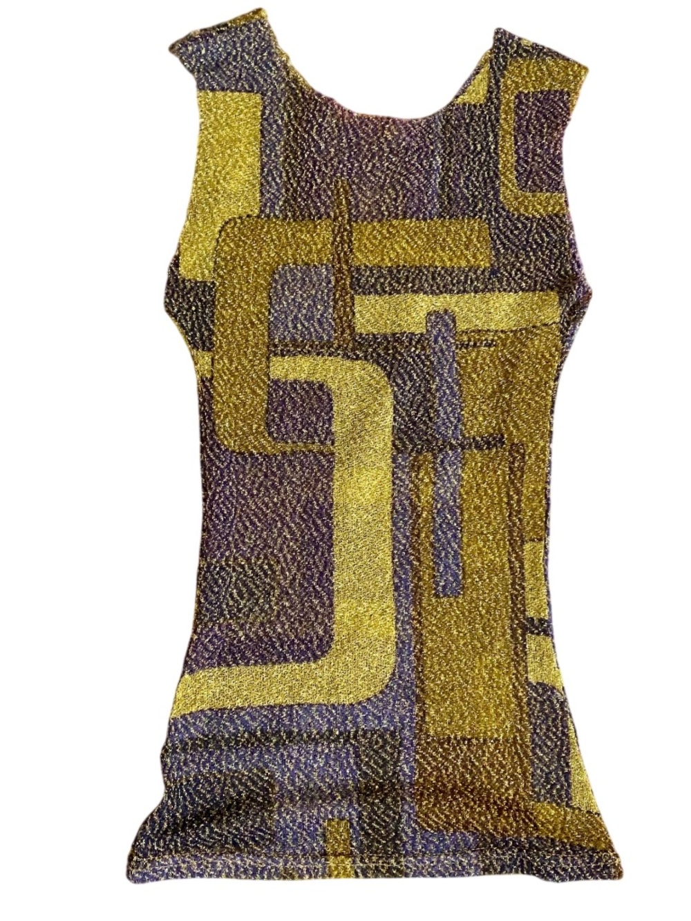 VTG Italian Metallic Gold Lurex Knit Top Y2K Archival Abstract Purple Tunic XS